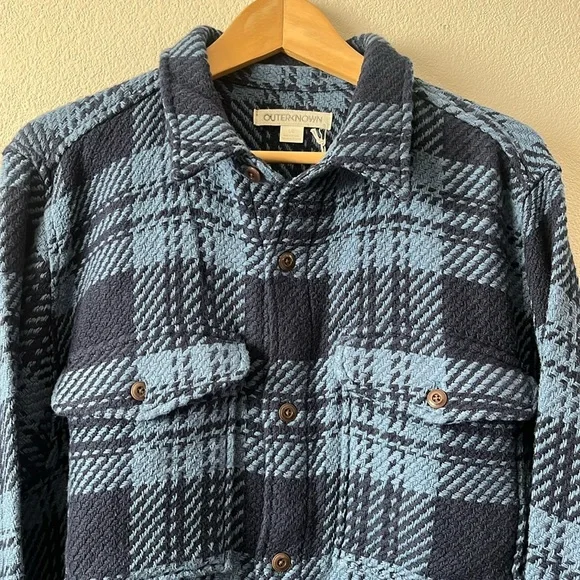 Outerknown Cloud Weave Size L Heavy Shirt Blue Plaid 100% Organic NWT - Picture 3 of 9